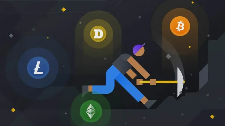 Diagram combining cloud mining rigs with Bitcoin icon
