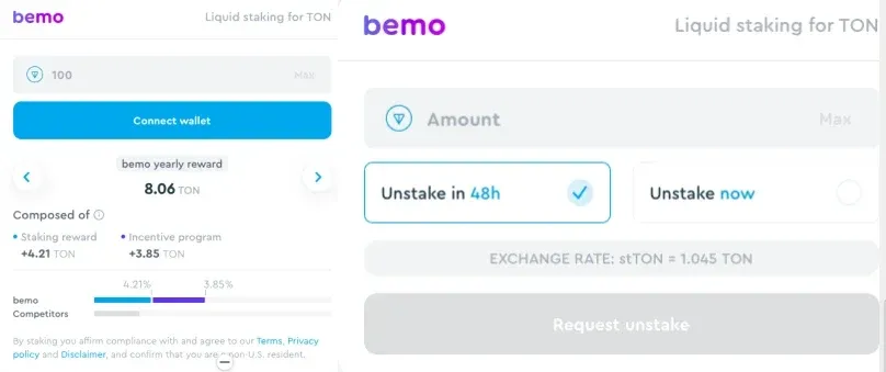 Bemo 质押池中 stTON 与 TON 价格计算示意图