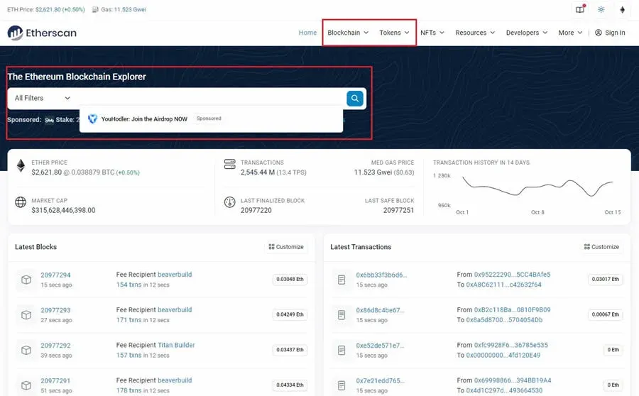 Lista de holders en Etherscan, mostrando direcciones y cantidades de tokens