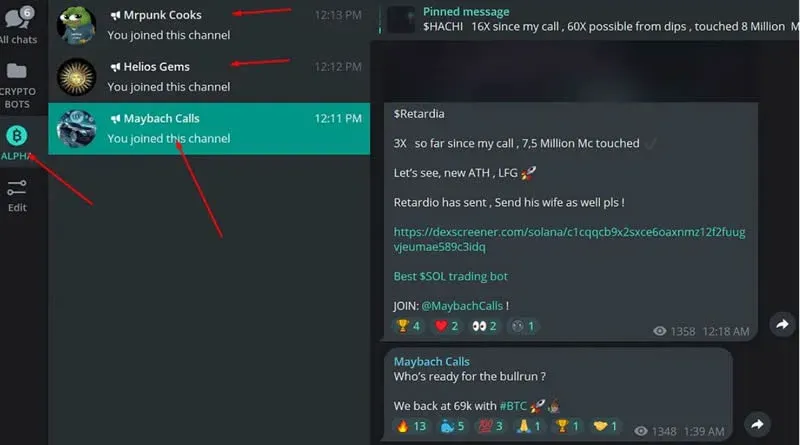Telegram 界面，右键聊天添加至名为 Alpha 的文件夹
