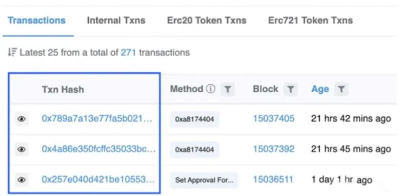Página del explorador de blockchain que muestra los detalles de la transacción y la información de la dirección
