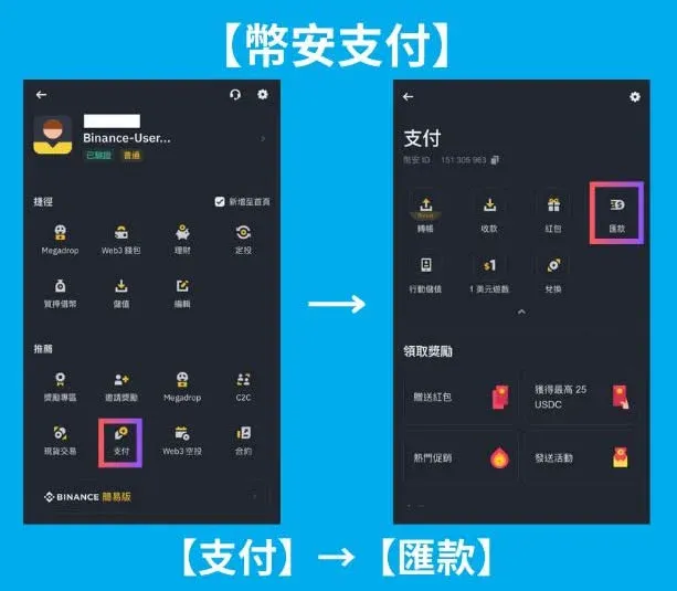 幣安支付頁面，輸入金額並選擇支付管道的介面