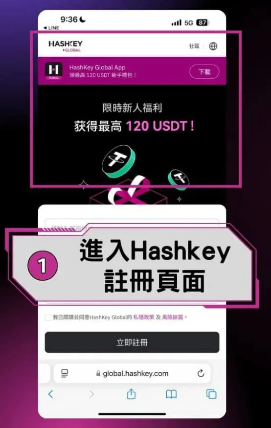 Hashkey 注册页面 填写邮箱并设置符合要求的密码
