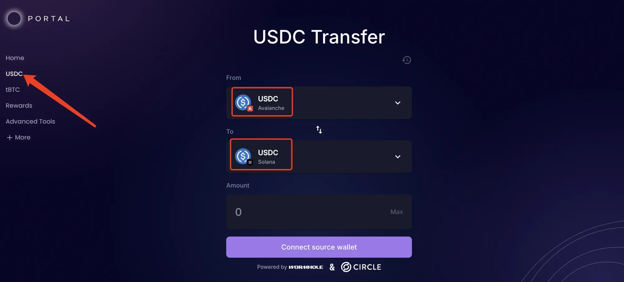 Raydium 兑换页面显示 USDC 换 SOL