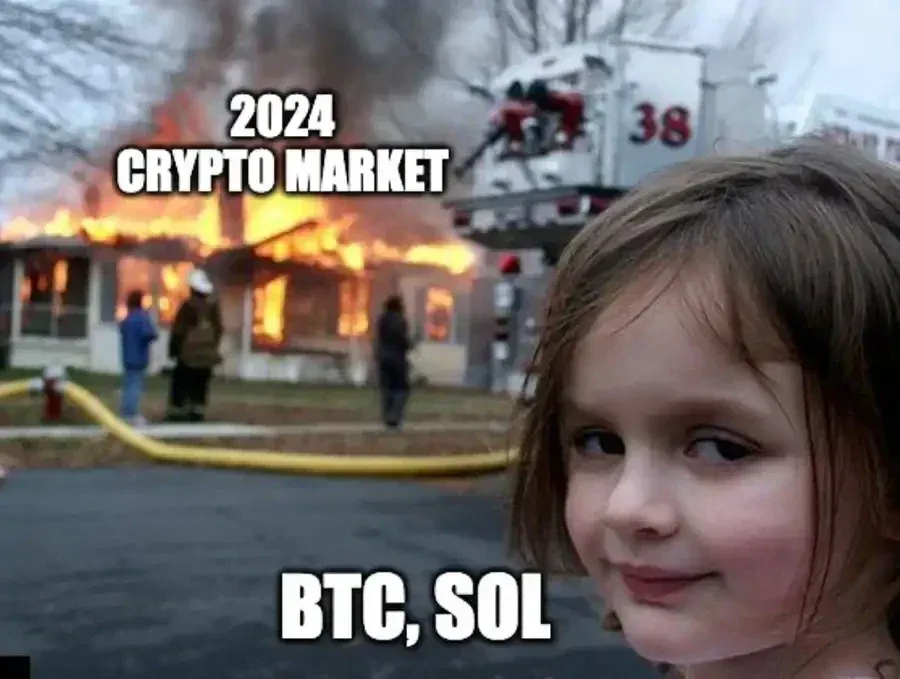 Gráfica de línea del precio de Bitcoin y Solana en 2024 con tendencia a la baja
