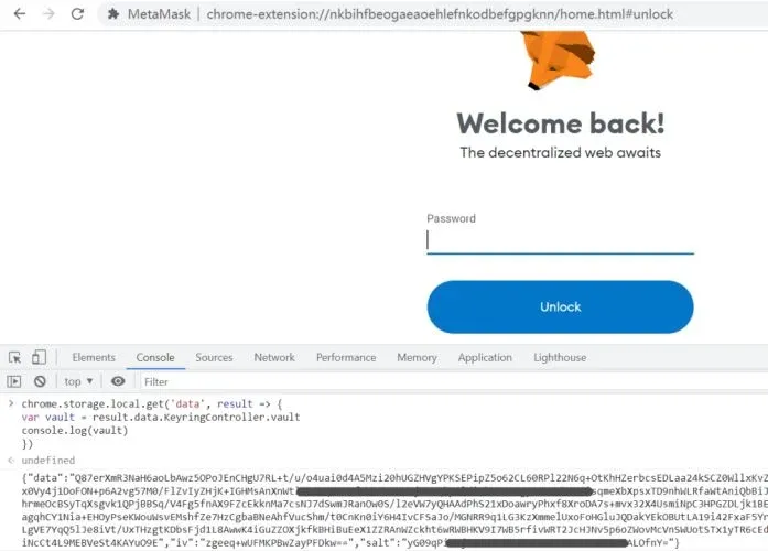 MetaMask Vault 解密工具界面截图