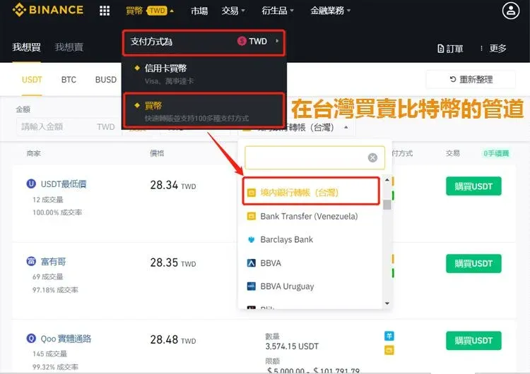 Interface da Binance exibindo múltiplas opções de depósito em moedas fiduciárias