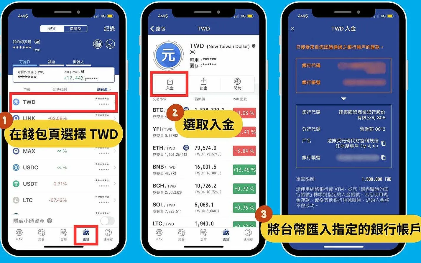 Tela inicial da MAX exibindo o par USDT/TWD e a interface de compra