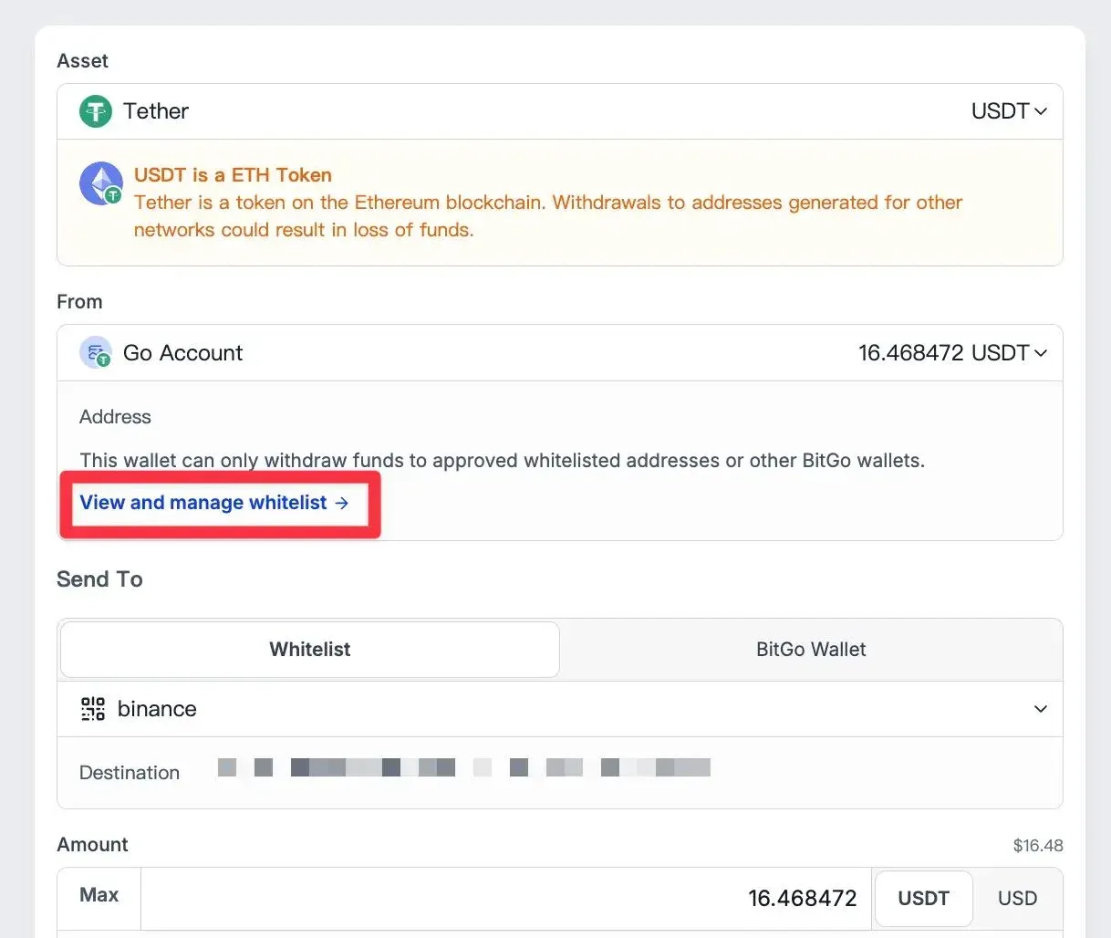 台湾/国际交易所新增 USDT ERC20 钱包地址界面