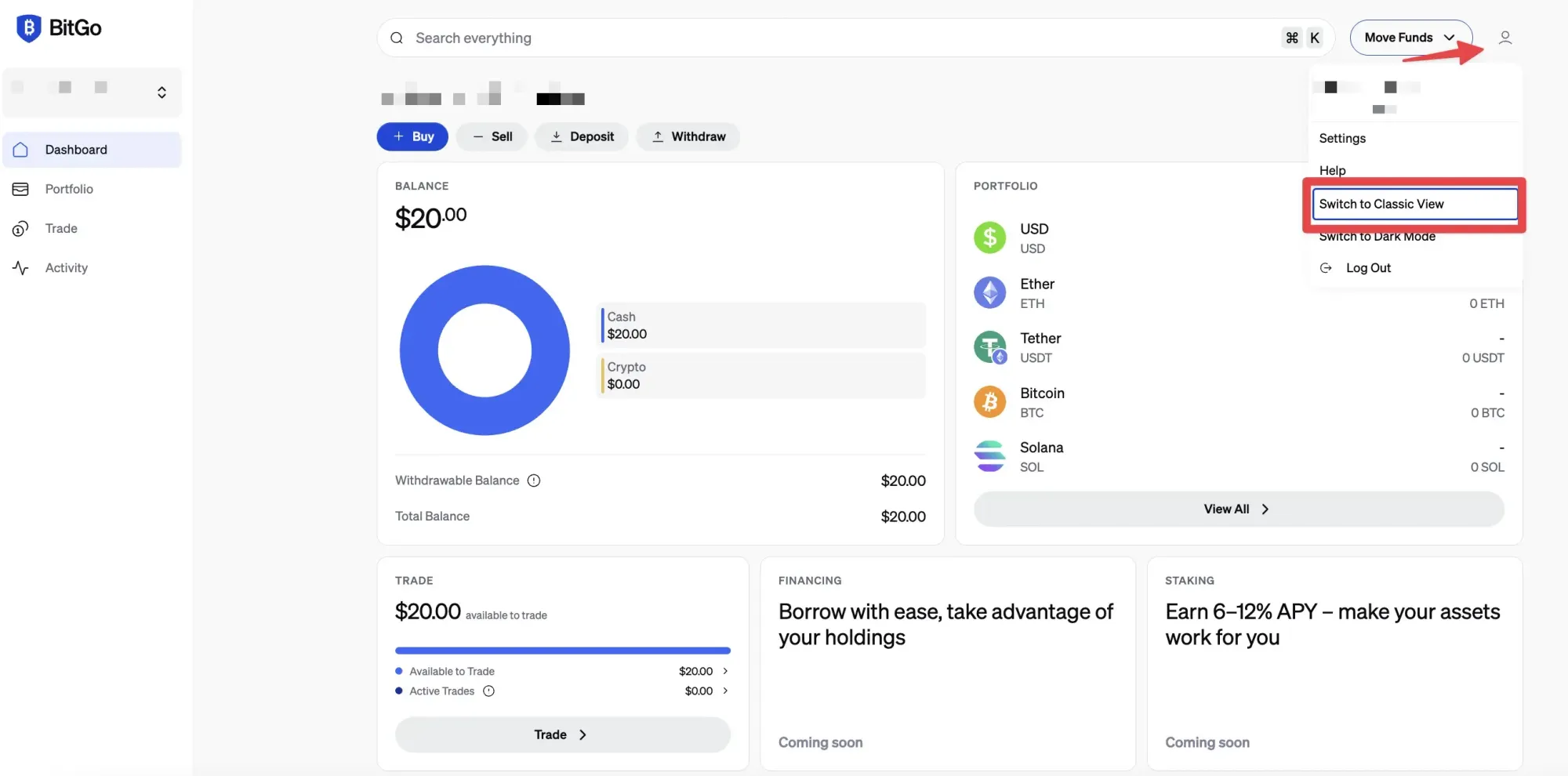 BitGo 账户页面的 US 提现按钮和白名单管理入口