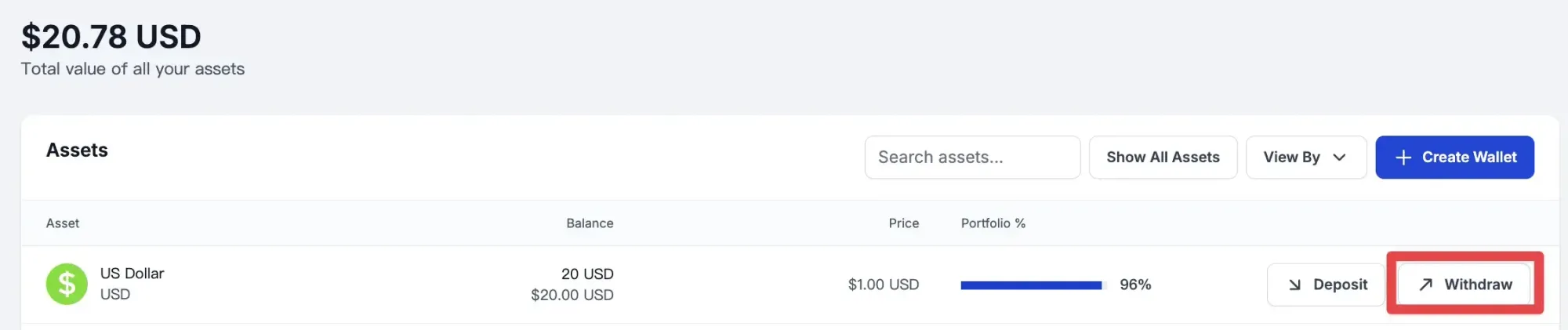 US 账户的 Withdraw 按钮及白名单管理页面