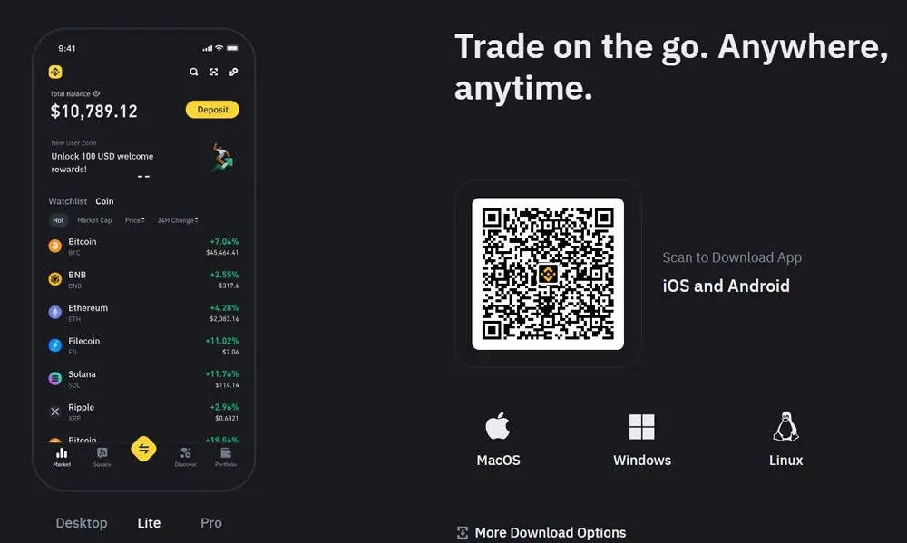 Comparativa de interfaces móviles de Binance y Kraken