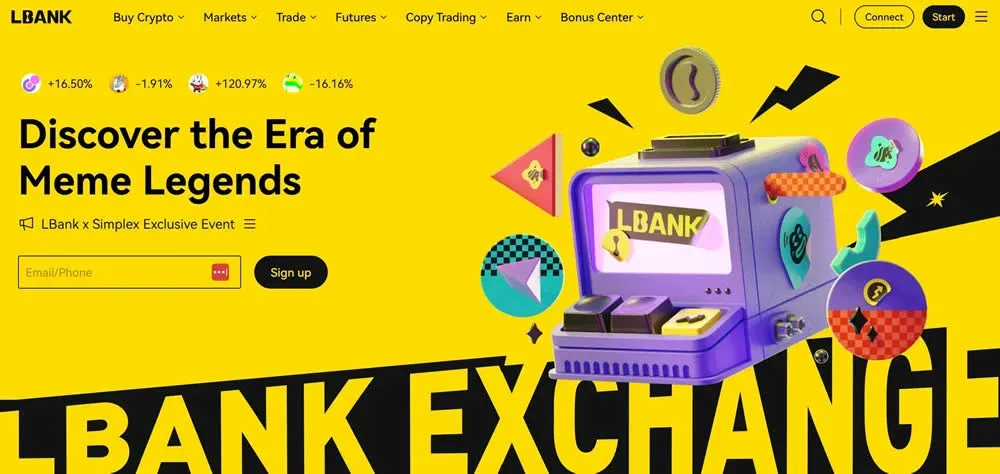 Screenshot of LBank exchange homepage