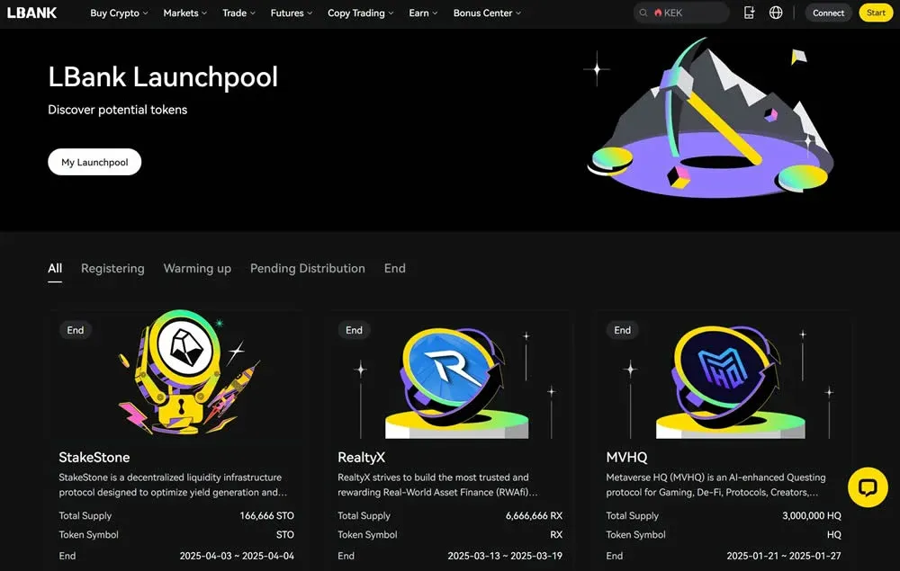 LBank Launchpad and Launchpool product pages