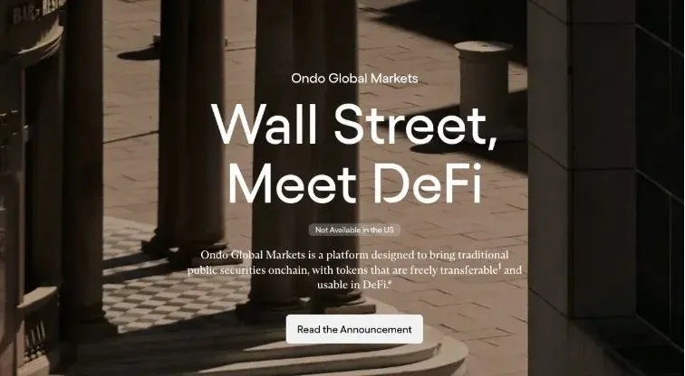 Logotipo da Ondo Finance e ilustração da interface da plataforma