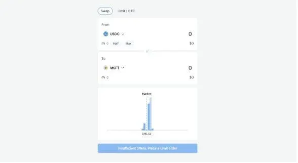 Interface da plataforma Swarm exibindo tokens de ações como AAPL, TSLA e outros