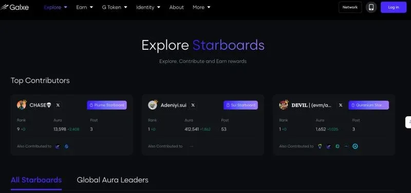Galxe Starboard 介面顯示 Aura 積分