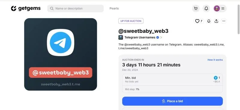 Anonymous username displayed with an NFT badge inside Telegram