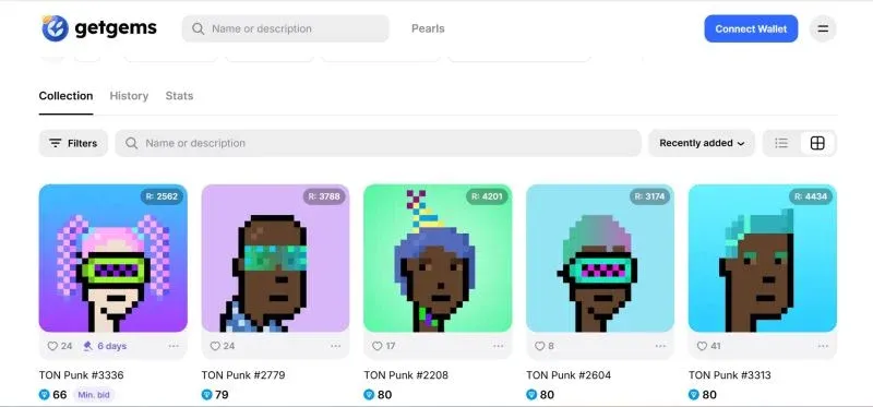 Various pixel‑style character avatars from the TON Punks series