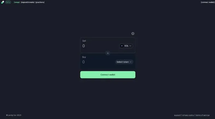 Interfaz del DEX descentralizado PumpSwap mostrando precios y pools de liquidez
