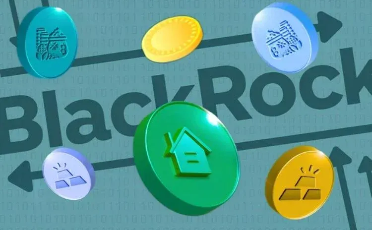 Ícones de ações, títulos, imóveis e outros ativos conectados a uma cadeia de blocos