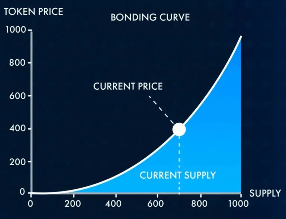 Ilustración de la bonding curve: precio versus suministro creciente