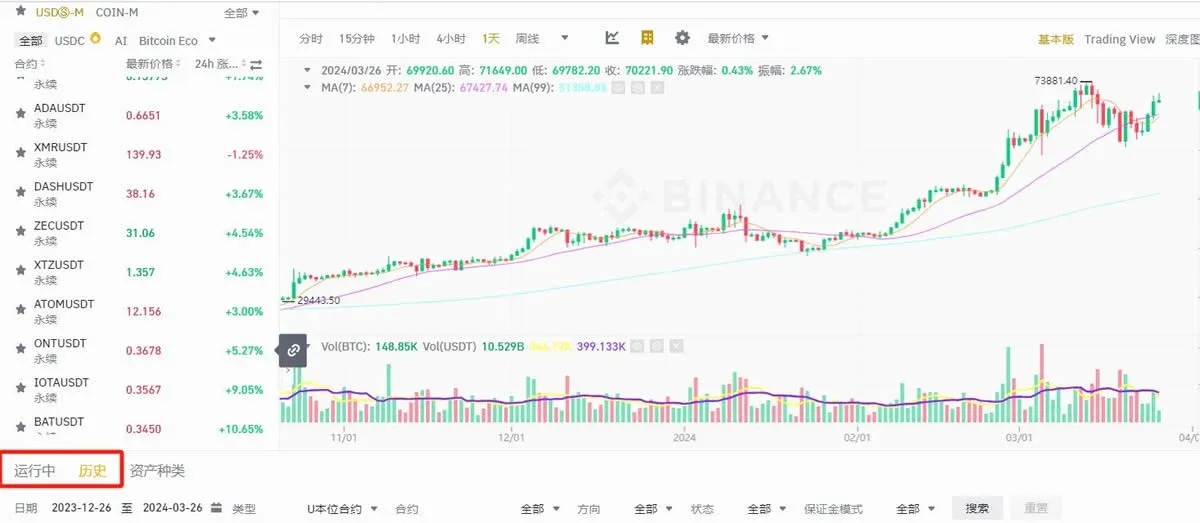 币安合约网格交易页面显示杠杆选择和网格参数设置