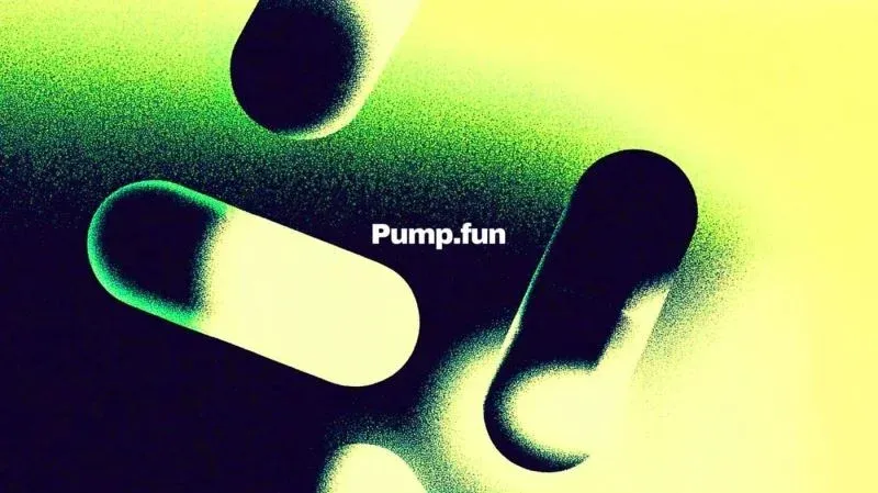 Logotipo da plataforma Pump.fun e gráfico de progresso da venda de 5 bilhões USD em tokens