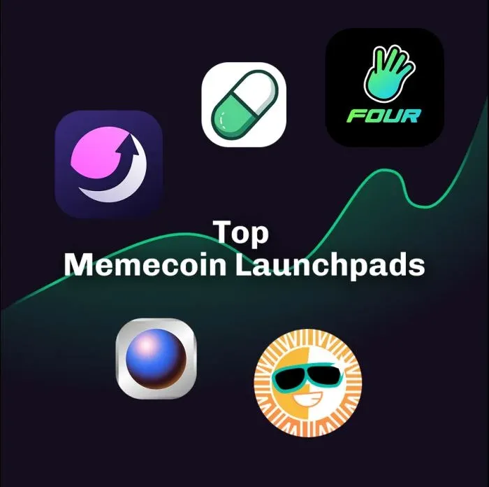 多款 memecoin 标志与火箭图标组合