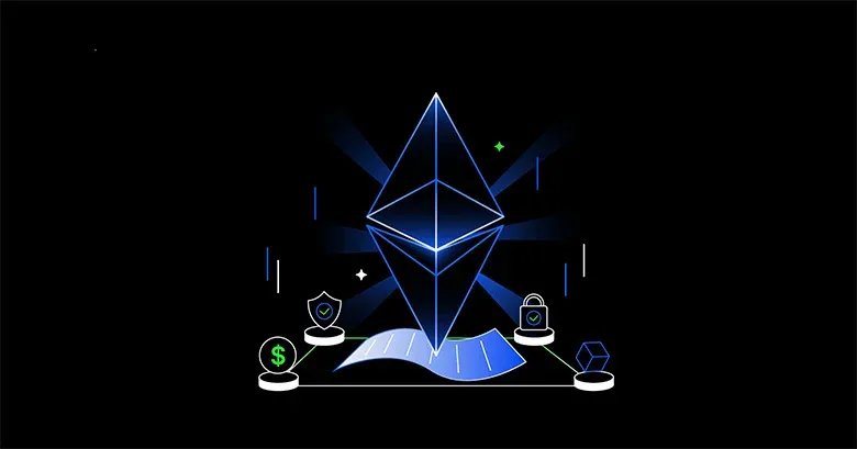 Logo da Ethereum cercado pelos ícones dos sete maiores projetos DeFi
