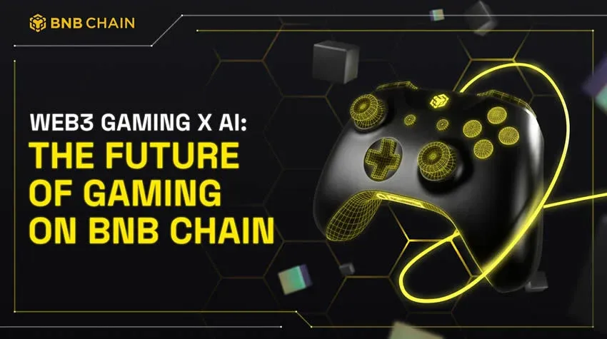 Concept image merging the BNB Chain logo with a gaming controller