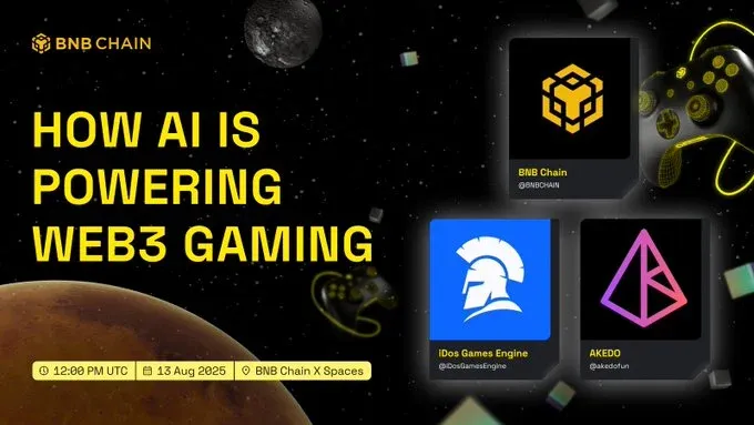 Illustration of BNB Chain, AI, and gaming elements intertwined