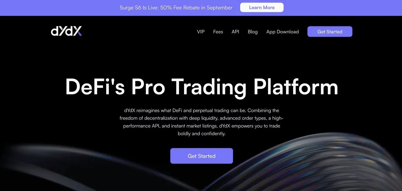 Logotipo da dYdX e interface de negociação de contratos perpétuos em Cosmos