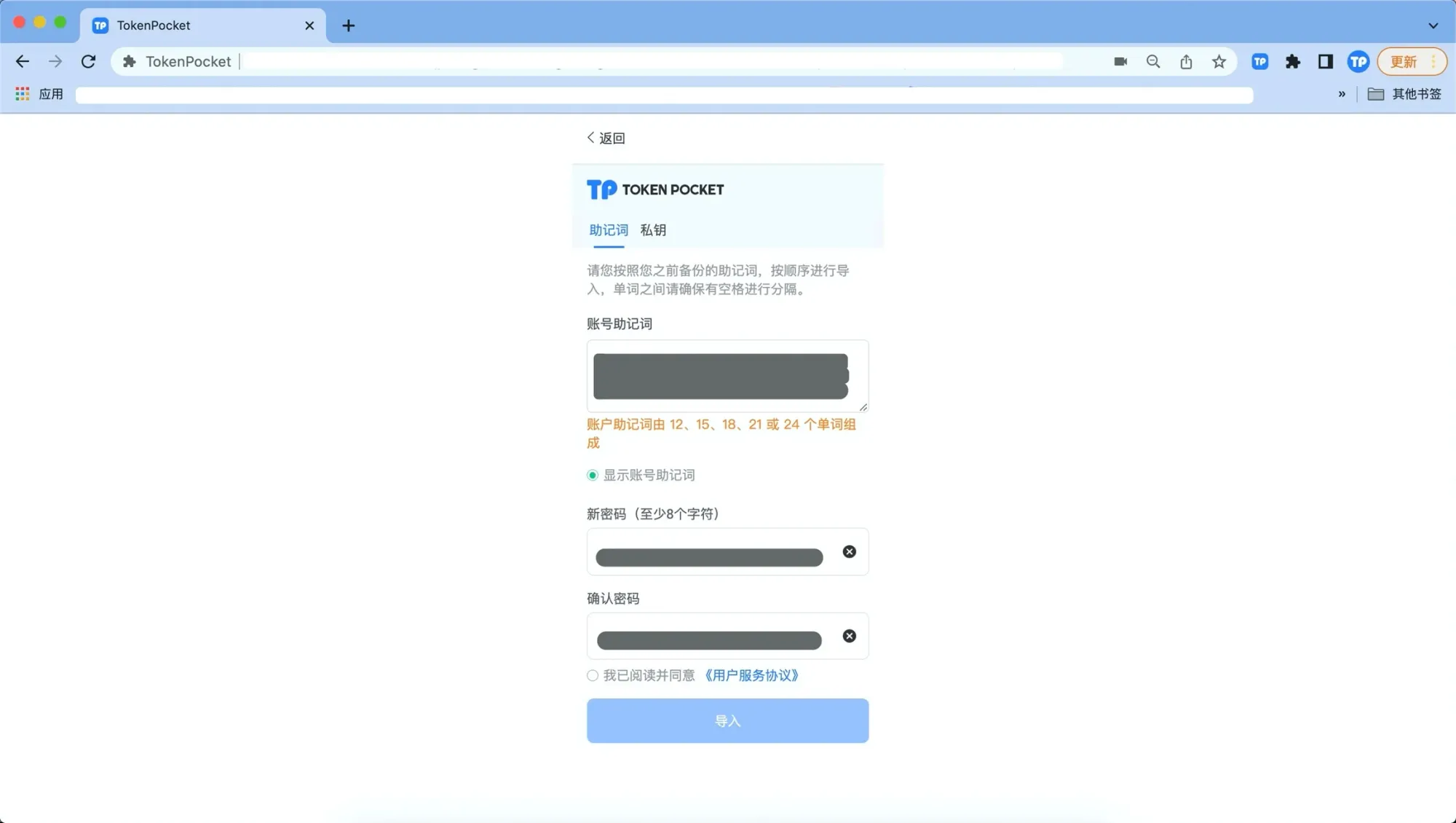 Creating/importing a wallet in TokenPocket extension:_image11