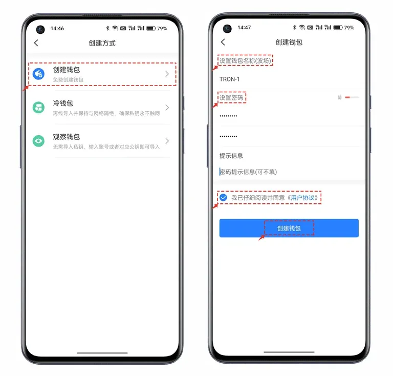 Tela do Token Pocket mostrando a importação de endereço e o backup da frase‑semente