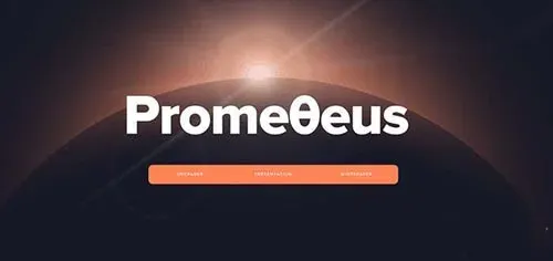 Logotipo do token PROM e diagrama da rede de blockchain