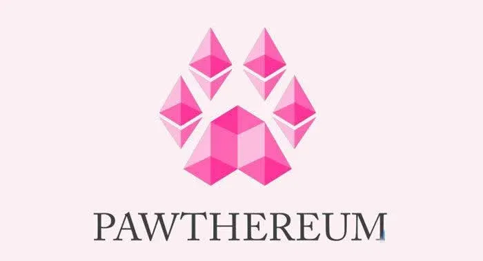 Logotipo do Pawthereum com pegada de animal e símbolo de coração