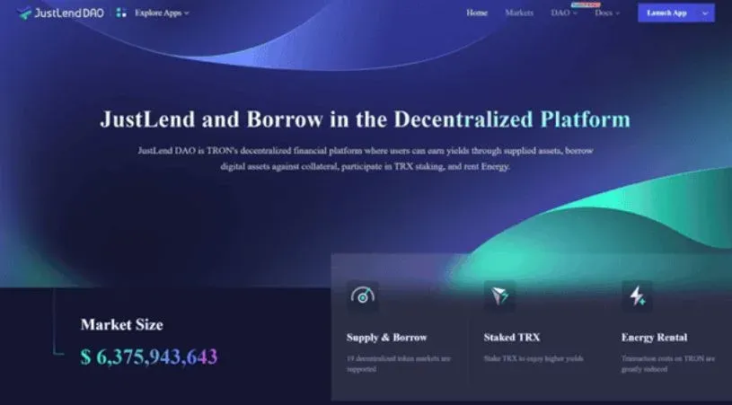 JustLend 在 TRON 网络上的借贷协议界面