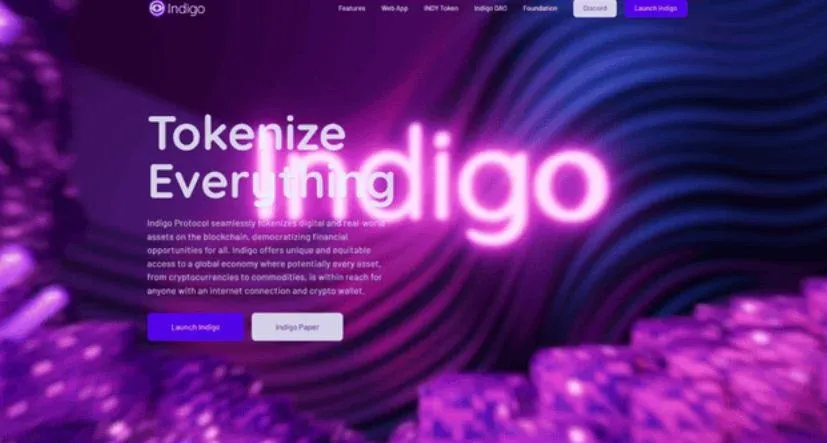 Indigo Protocol 徽标，蓝绿配色并含 Cardano 标志