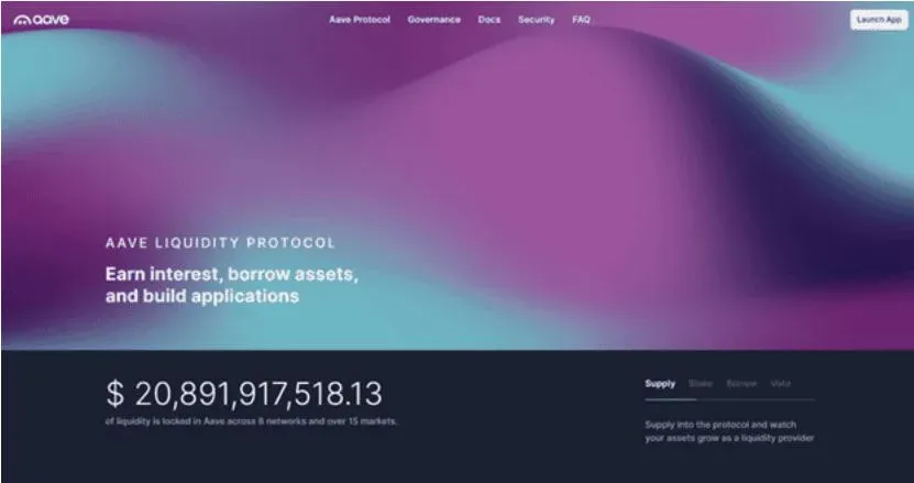 Curva TVL da Aave exibindo o valor bloqueado em 2024