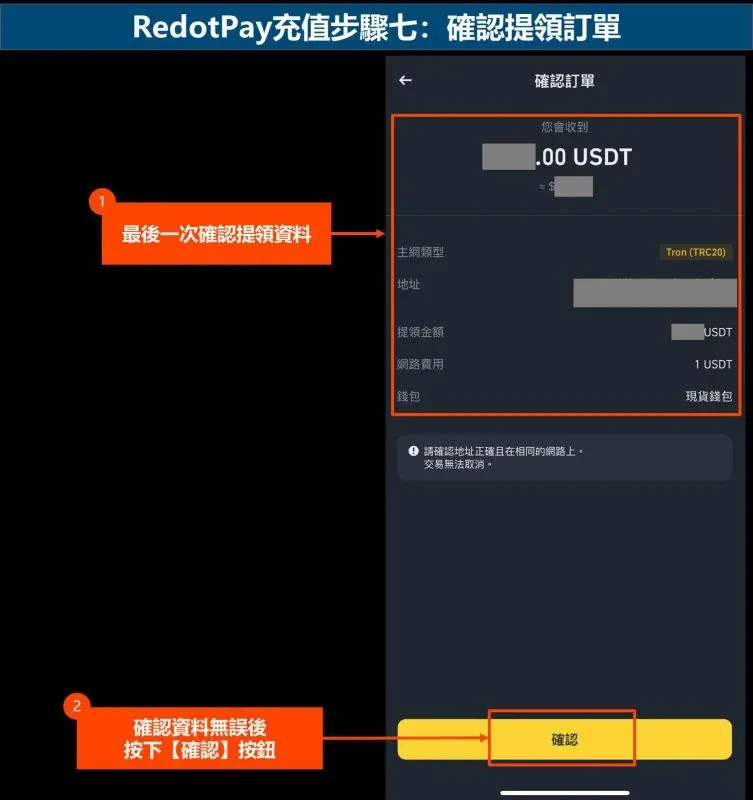RedotPay top‑up step 7 – confirm the withdrawal order