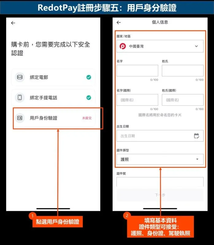 Paso 5 del registro de RedotPay: verifica tu identidad personal