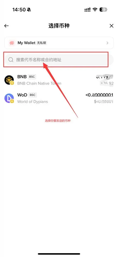 幣安 Web3 錢包首頁顯示錢包地址與轉帳按鈕