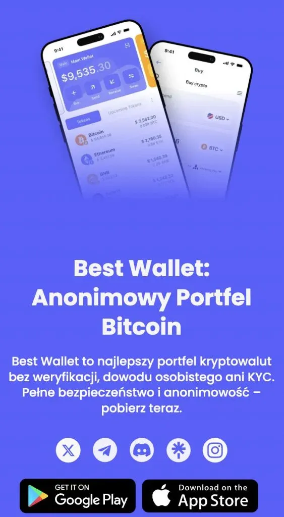 Interfaz de la aplicación Best Wallet mostrando el saldo de tokens y los botones de compra/venta