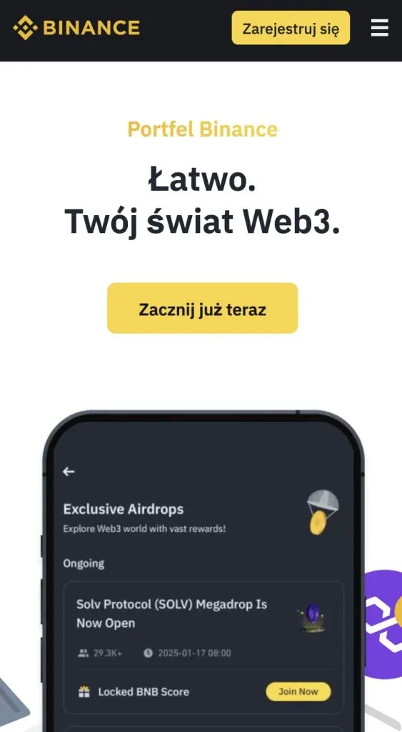 Interfaz móvil de Binance Wallet mostrando el saldo de activos y los botones de transacción