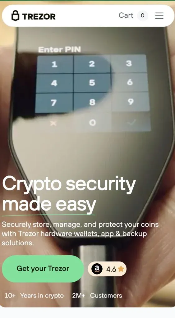 Tela do dispositivo Trezor Model T mostrando entrada via tela sensível ao toque