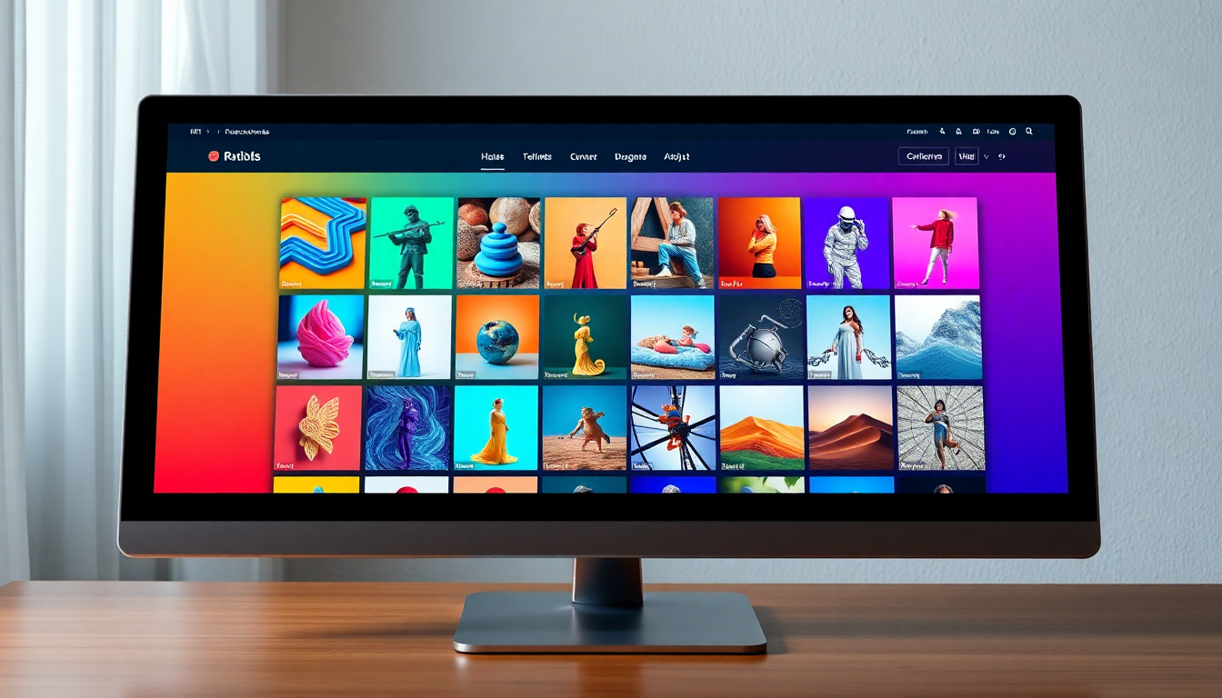A digital art gallery interface showing various colorful NFT collections on a we