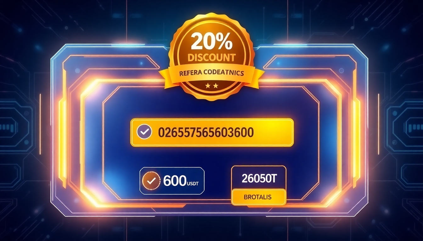 A futuristic digital interface showing a Binance referral code entry screen with