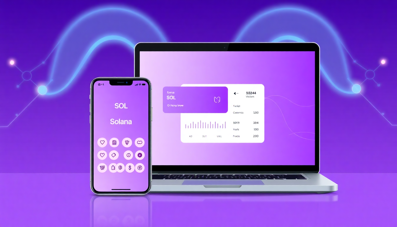 A sleek, modern digital cryptocurrency wallet interface showing Solana (SOL) bal