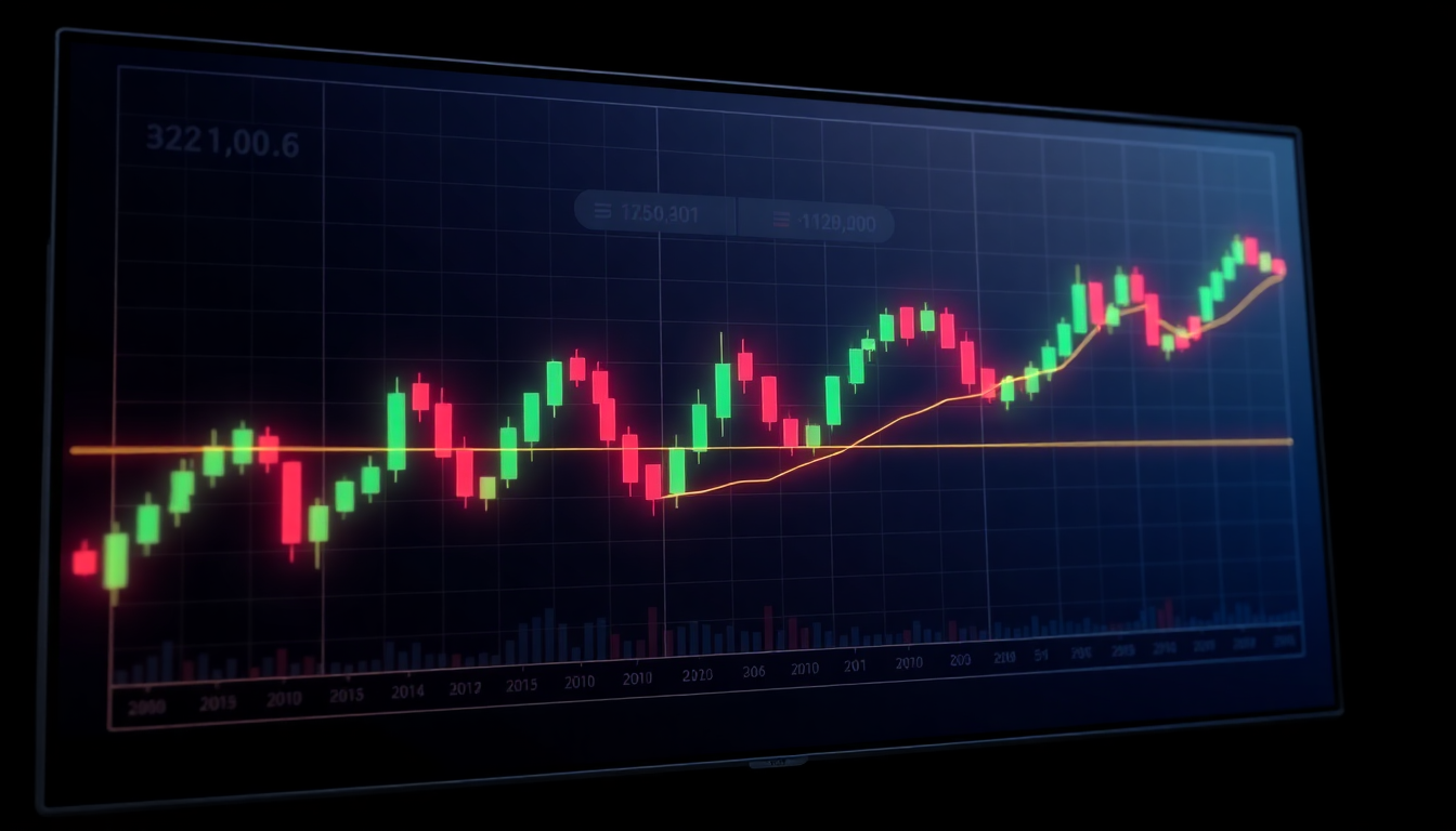 A professional trading chart of Bitcoin with two smooth moving average lines (on